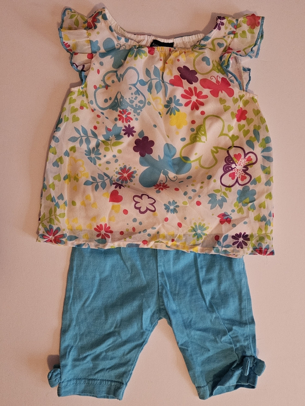 Blue Butterfly Print Baby Top And Bottoms